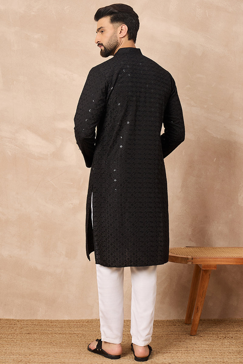 Black Viscose Rayon Solid Embroidered Straight Kurta HOPMKU1224