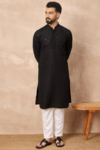 Black Viscose Rayon Solid Embroidered Straight Kurta HOPMKU1224