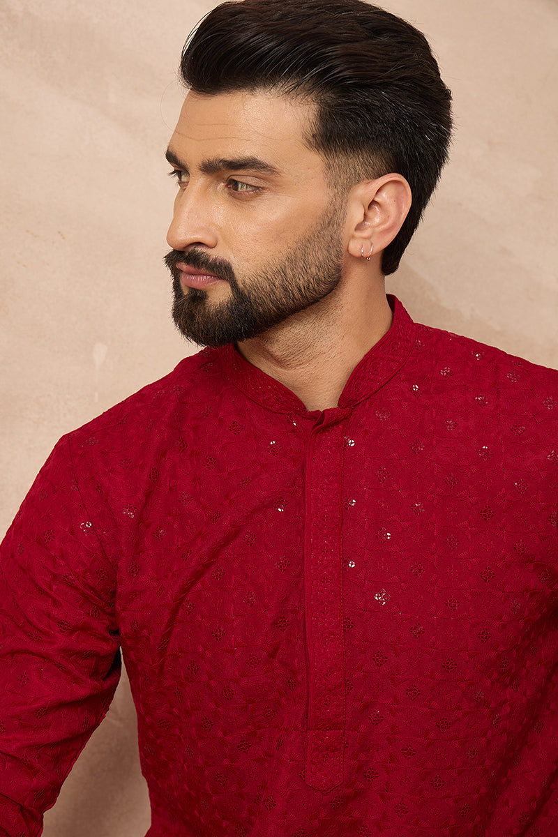 Maroon Viscose Solid Indian Wear for Men HOPMKU1226 | DesiQlo