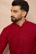 Maroon Viscose Rayon Solid Embroidered Straight Kurta HOPMKU1226