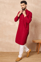 Maroon Viscose Rayon Solid Embroidered Straight Kurta HOPMKU1226