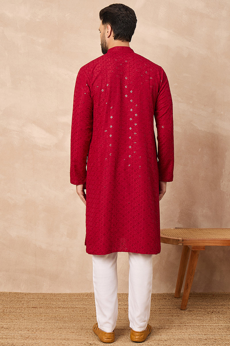 Maroon Viscose Rayon Solid Embroidered Straight Kurta HOPMKU1226