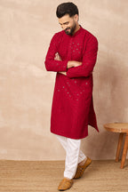Maroon Viscose Rayon Solid Embroidered Straight Kurta HOPMKU1226