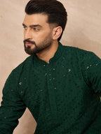 Men Green Viscose Rayon Solid Embroidered Straight Kurta-MKU1227