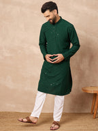 Men Green Viscose Rayon Solid Embroidered Straight Kurta-MKU1227
