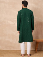 Men Green Viscose Rayon Solid Embroidered Straight Kurta-MKU1227
