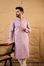 Lavender Viscose Rayon Embroidered Mandarin Collar Straight Kurta MKU1233