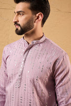 Lavender Viscose Rayon Embroidered Mandarin Collar Straight Kurta MKU1233