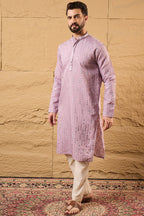 Lavender Viscose Rayon Embroidered Mandarin Collar Straight Kurta MKU1233