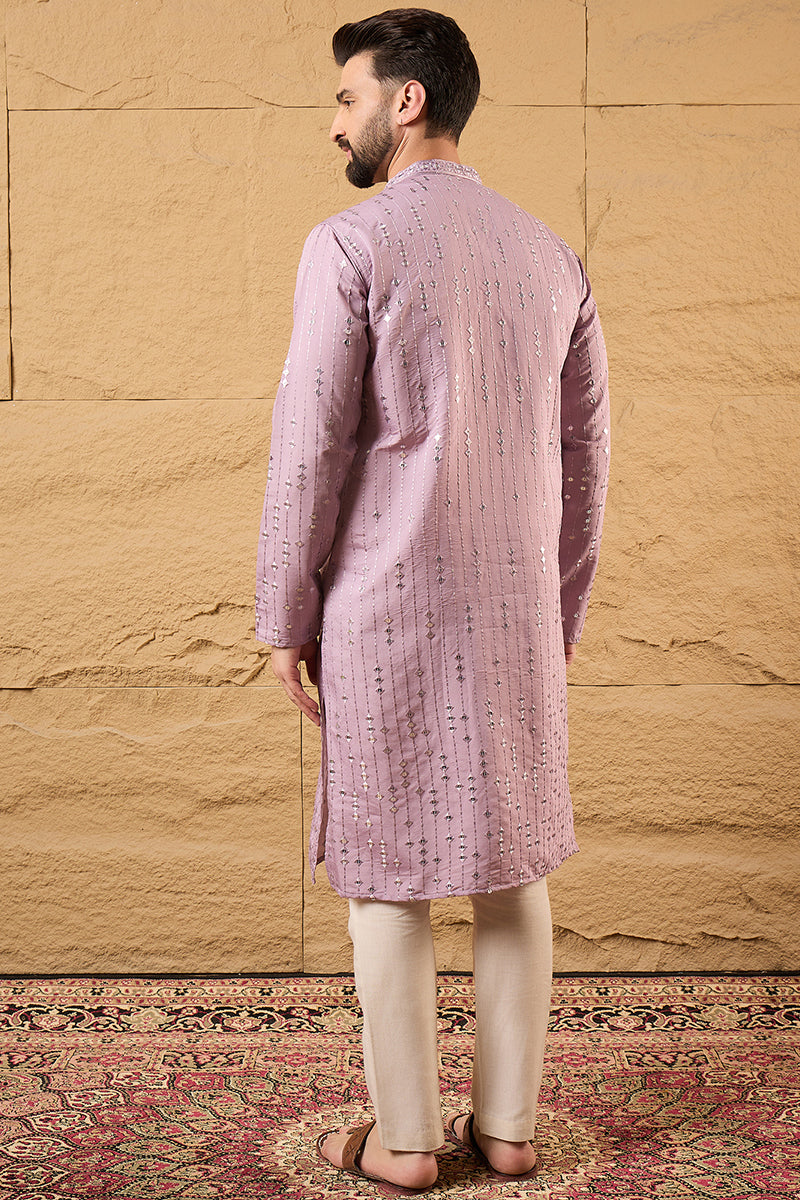 Lavender Viscose Rayon Embroidered Mandarin Collar Straight Kurta MKU1233