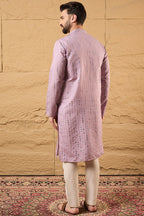 Lavender Viscose Rayon Embroidered Mandarin Collar Straight Kurta MKU1233