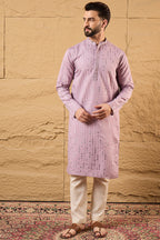 Lavender Viscose Rayon Embroidered Mandarin Collar Straight Kurta MKU1233