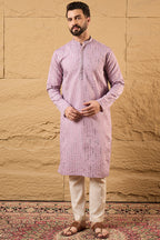 Lavender Viscose Rayon Embroidered Mandarin Collar Straight Kurta MKU1233