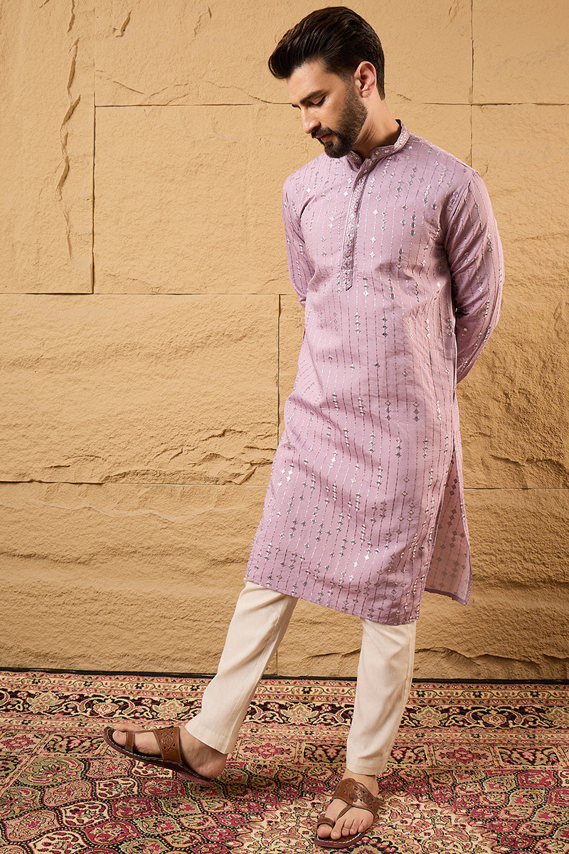 Lavender Viscose Rayon Embroidered Mandarin Collar Straight Kurta MKU1233