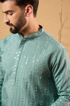 Blue Viscose Rayon Embroidered Mandarin Collar Straight Kurta MKU1234