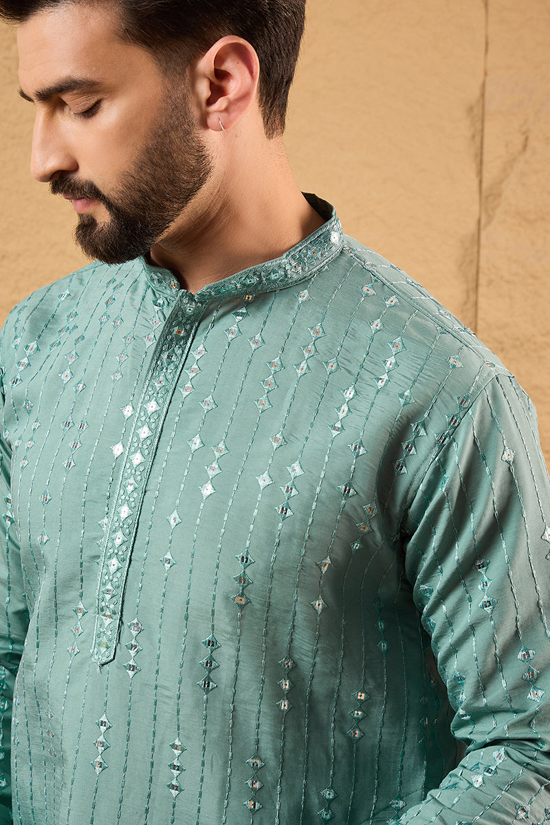 Blue Viscose Rayon Embroidered Mandarin Collar Straight Kurta MKU1234