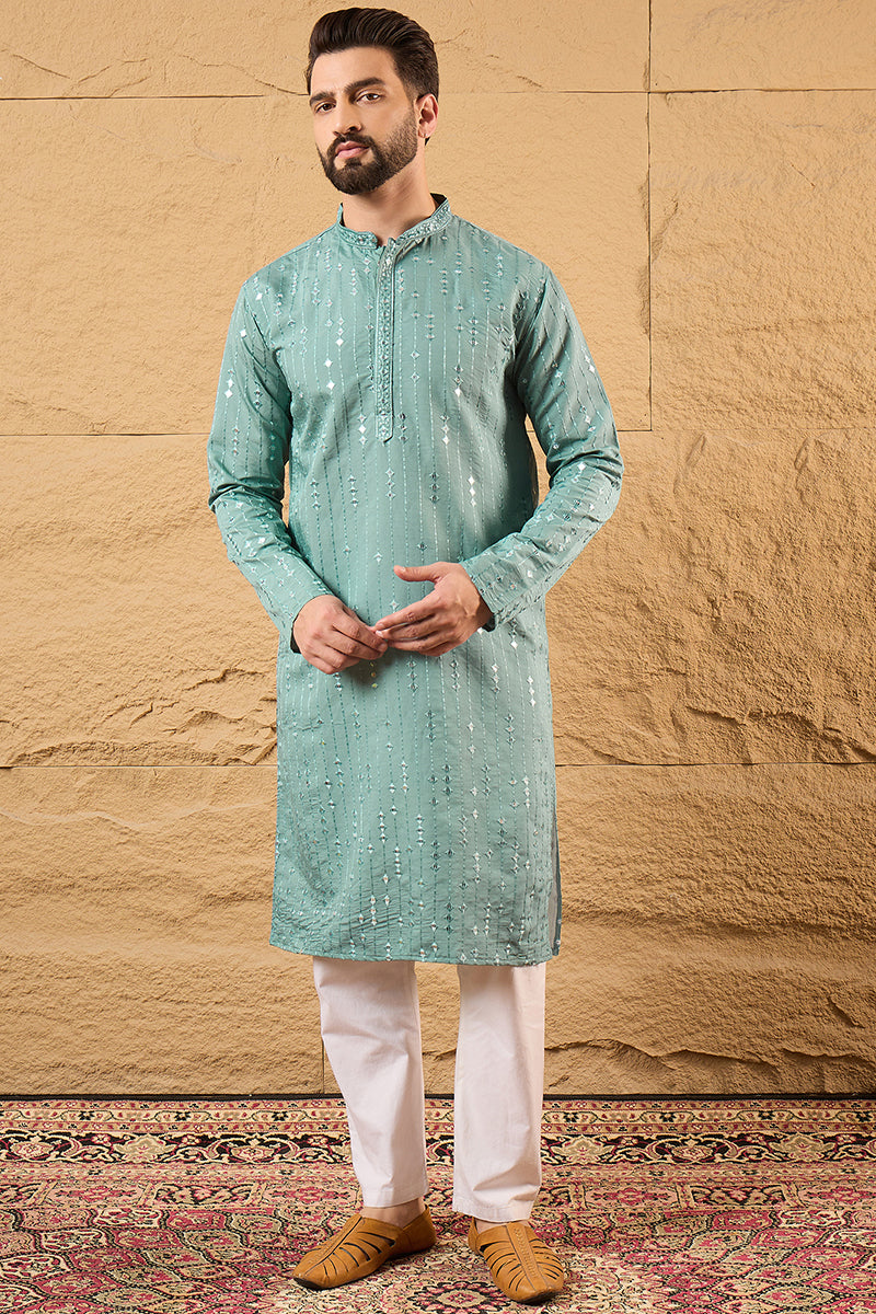 Blue Viscose Rayon Embroidered Mandarin Collar Straight Kurta MKU1234