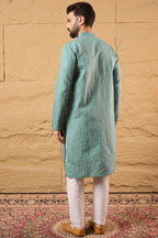 Blue Viscose Rayon Embroidered Mandarin Collar Straight Kurta MKU1234