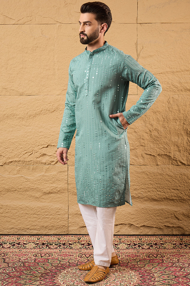 Blue Viscose Rayon Embroidered Mandarin Collar Straight Kurta MKU1234