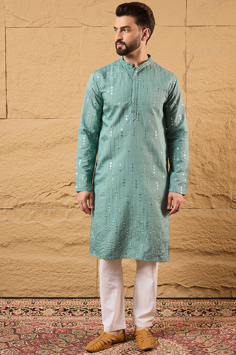 Blue Viscose Rayon Embroidered Mandarin Collar Straight Kurta MKU1234