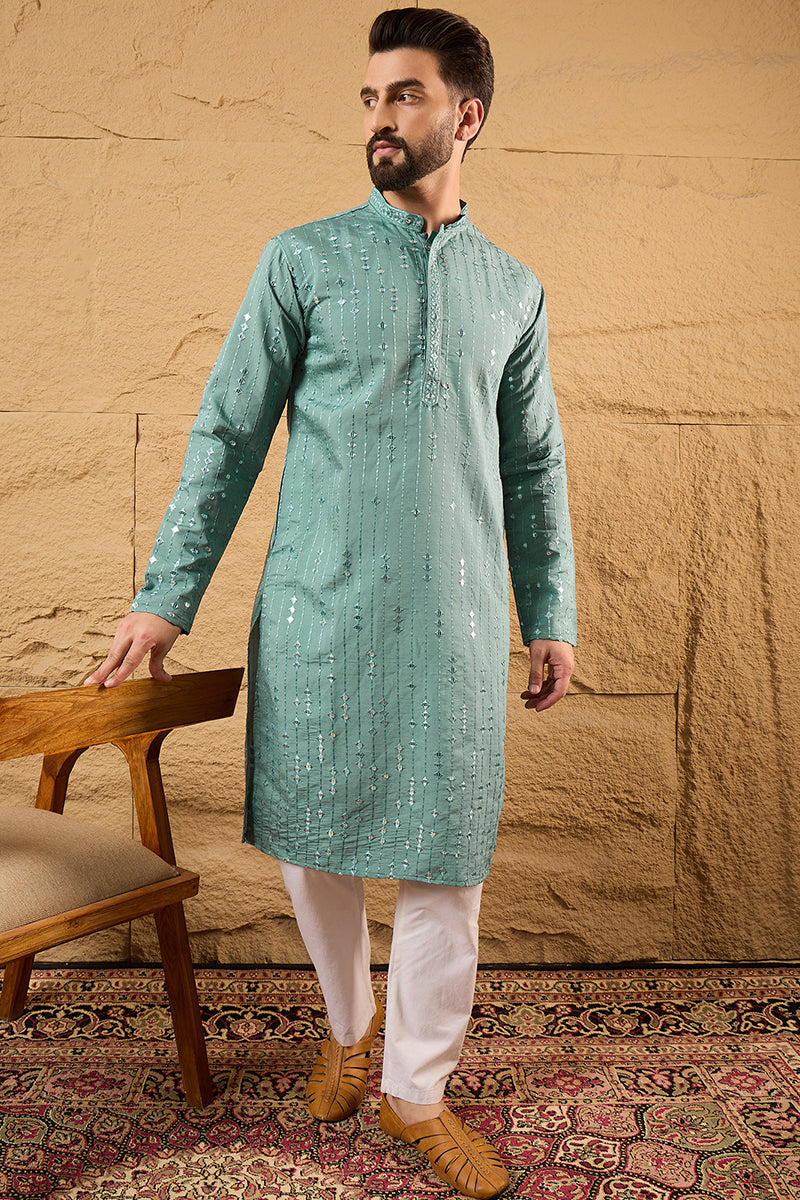Blue Viscose Rayon Embroidered Mandarin Collar Straight Kurta MKU1234