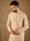 Men Beige Viscose Rayon Solid Embroidered Straight Kurta-MKU1235