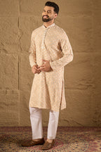 Beige Viscose Rayon Solid Embroidered Straight Kurta HOPMKU1235