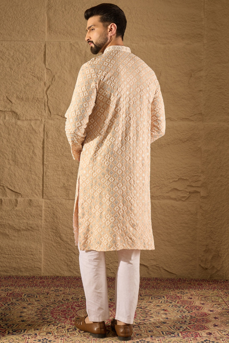 Beige Viscose Rayon Solid Embroidered Straight Kurta HOPMKU1235