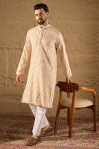 Beige Viscose Rayon Solid Embroidered Straight Kurta HOPMKU1235