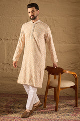 Beige Viscose Rayon Solid Embroidered Straight Kurta HOPMKU1235