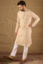 Beige Viscose Rayon Solid Embroidered Straight Kurta HOPMKU1235