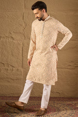 Beige Viscose Rayon Solid Embroidered Straight Kurta HOPMKU1235