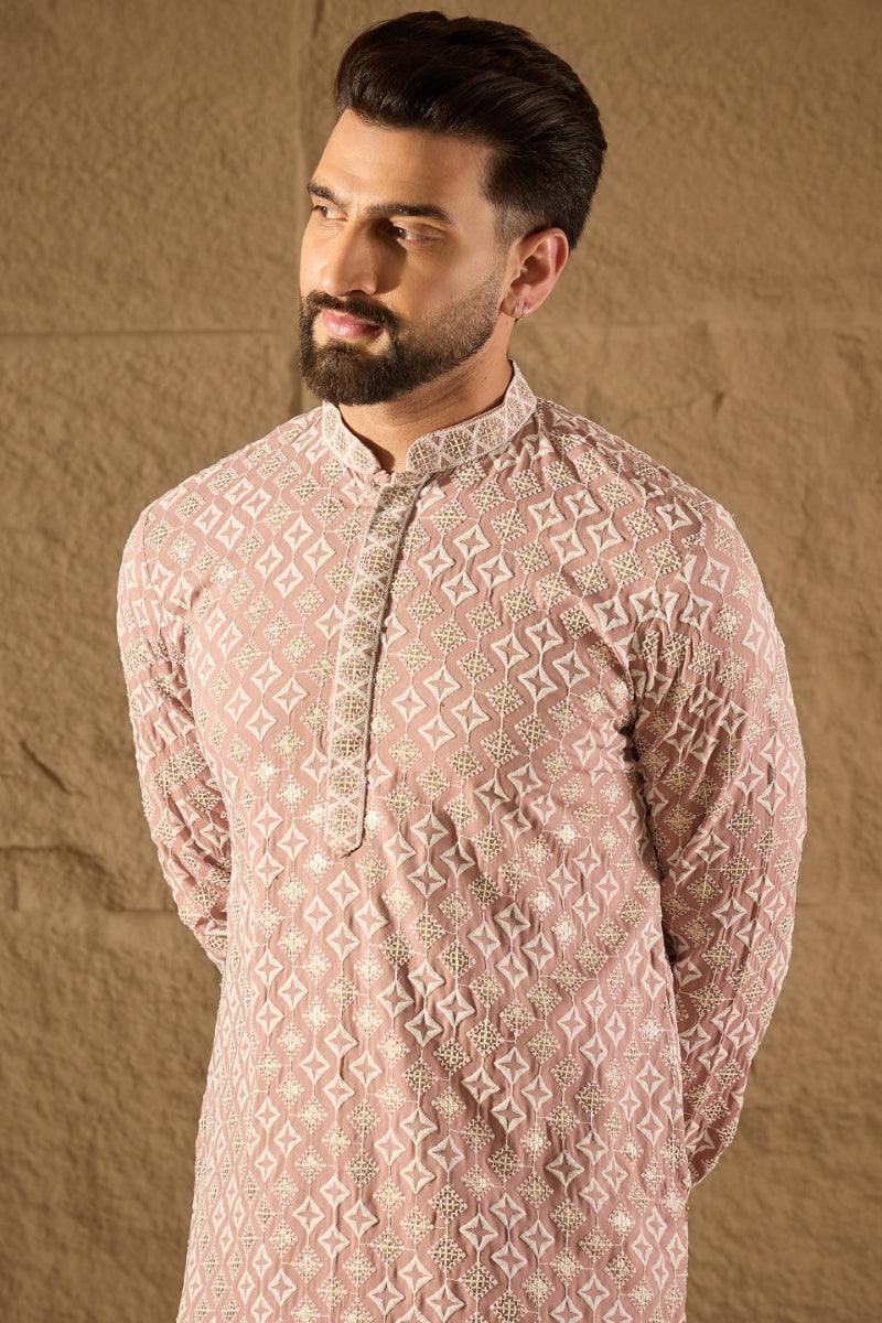 Pink Viscose Rayon Solid Embroidered Straight Kurta HOPMKU1236