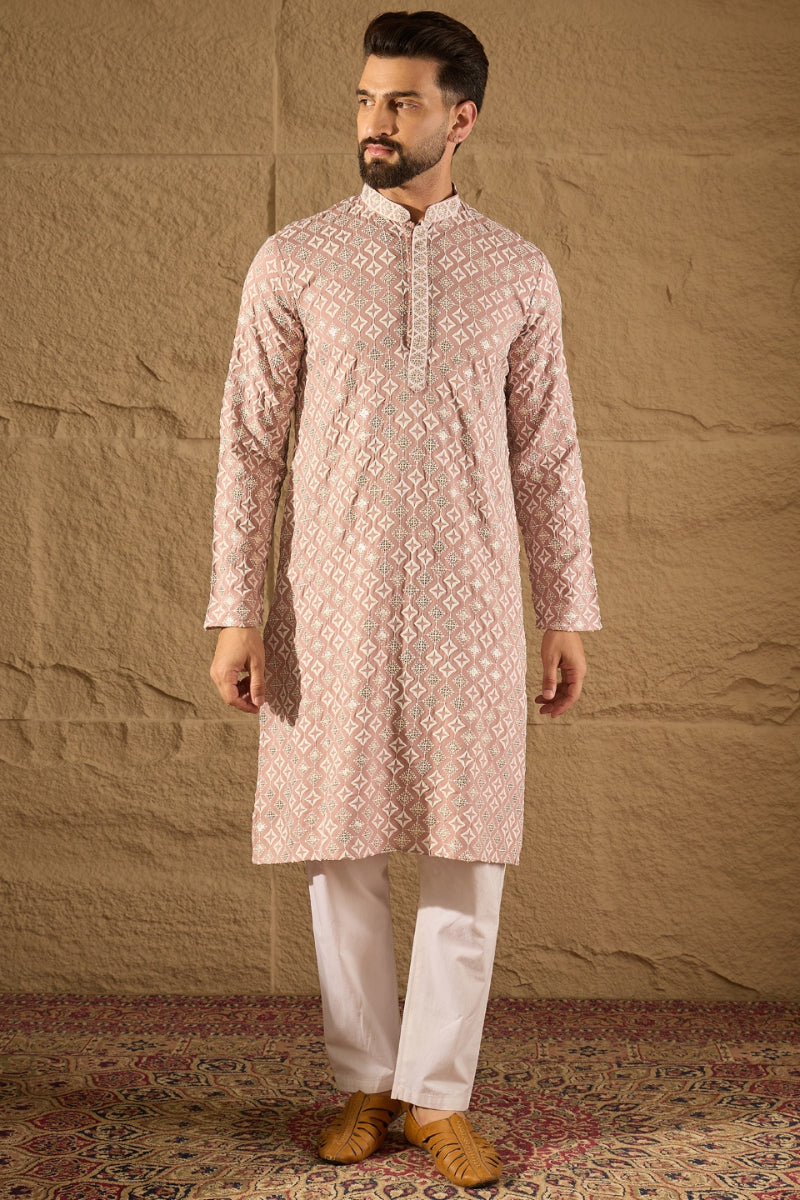 Pink Viscose Rayon Solid Embroidered Straight Kurta HOPMKU1236