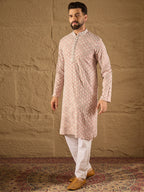 Men Pink Viscose Rayon Solid Embroidered Straight Kurta-MKU1236