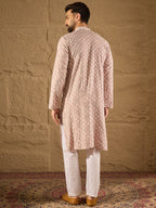 Men Pink Viscose Rayon Solid Embroidered Straight Kurta-MKU1236