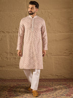 Men Pink Viscose Rayon Solid Embroidered Straight Kurta-MKU1236