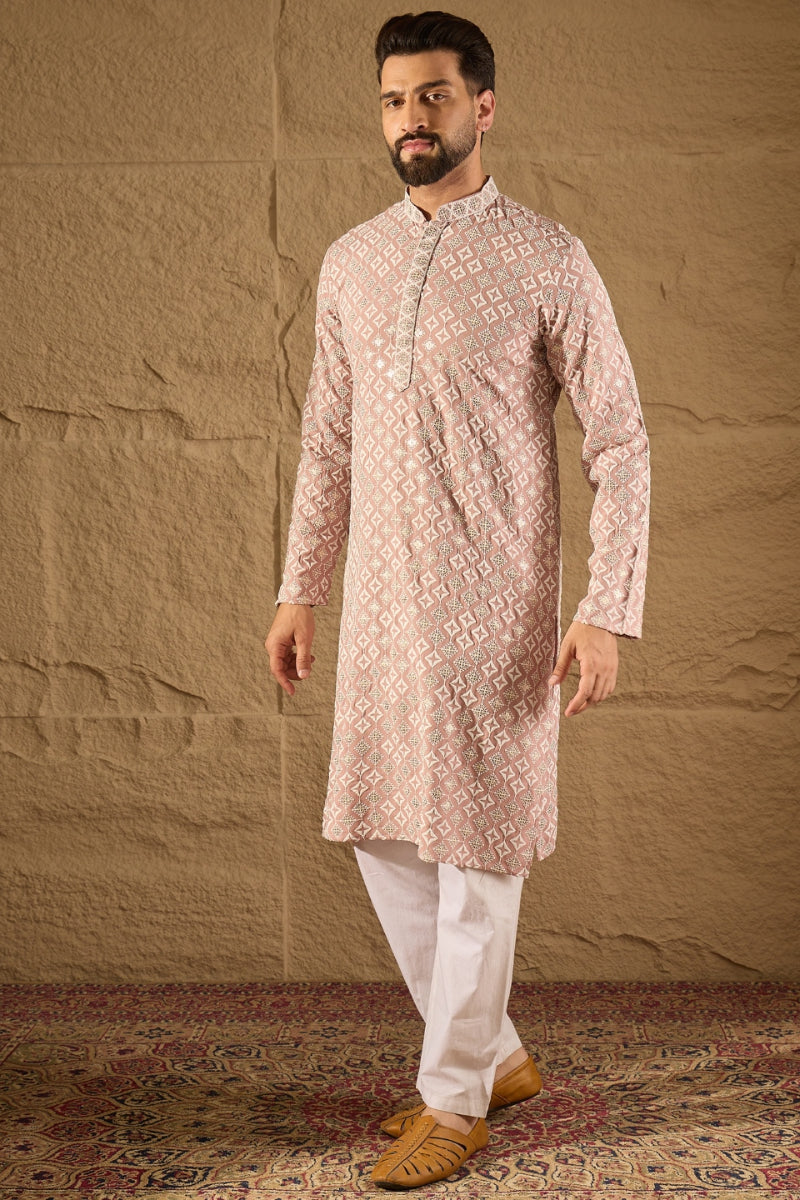 Pink Viscose Rayon Solid Embroidered Straight Kurta HOPMKU1236