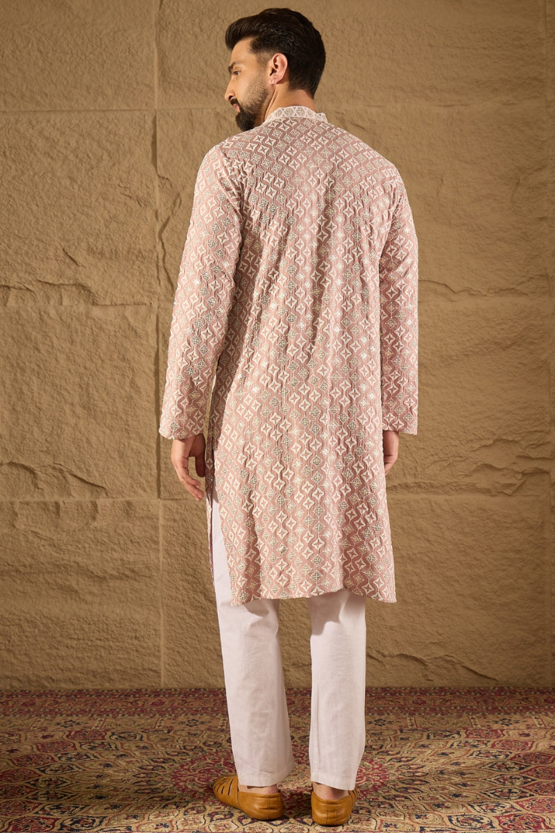 Pink Viscose Rayon Solid Embroidered Straight Kurta HOPMKU1236