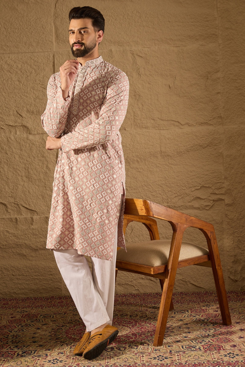 Pink Viscose Rayon Solid Embroidered Straight Kurta HOPMKU1236