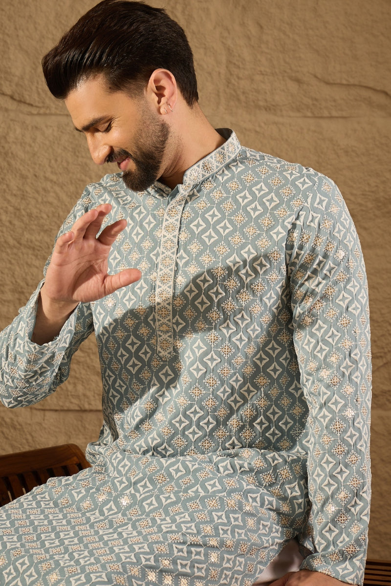 Blue Viscose Solid Indian Wear for Men HOPMKU1237 | DesiQlo