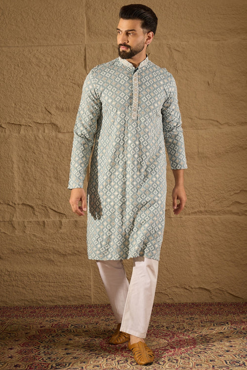 Blue Viscose Rayon Solid Embroidered Straight Kurta HOPMKU1237