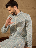 Men Blue Viscose Rayon Solid Embroidered Straight Kurta-MKU1237
