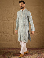 Men Blue Viscose Rayon Solid Embroidered Straight Kurta-MKU1237