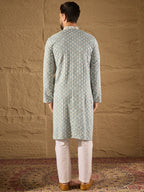 Men Blue Viscose Rayon Solid Embroidered Straight Kurta-MKU1237