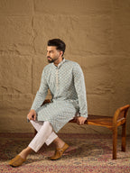 Men Blue Viscose Rayon Solid Embroidered Straight Kurta-MKU1237