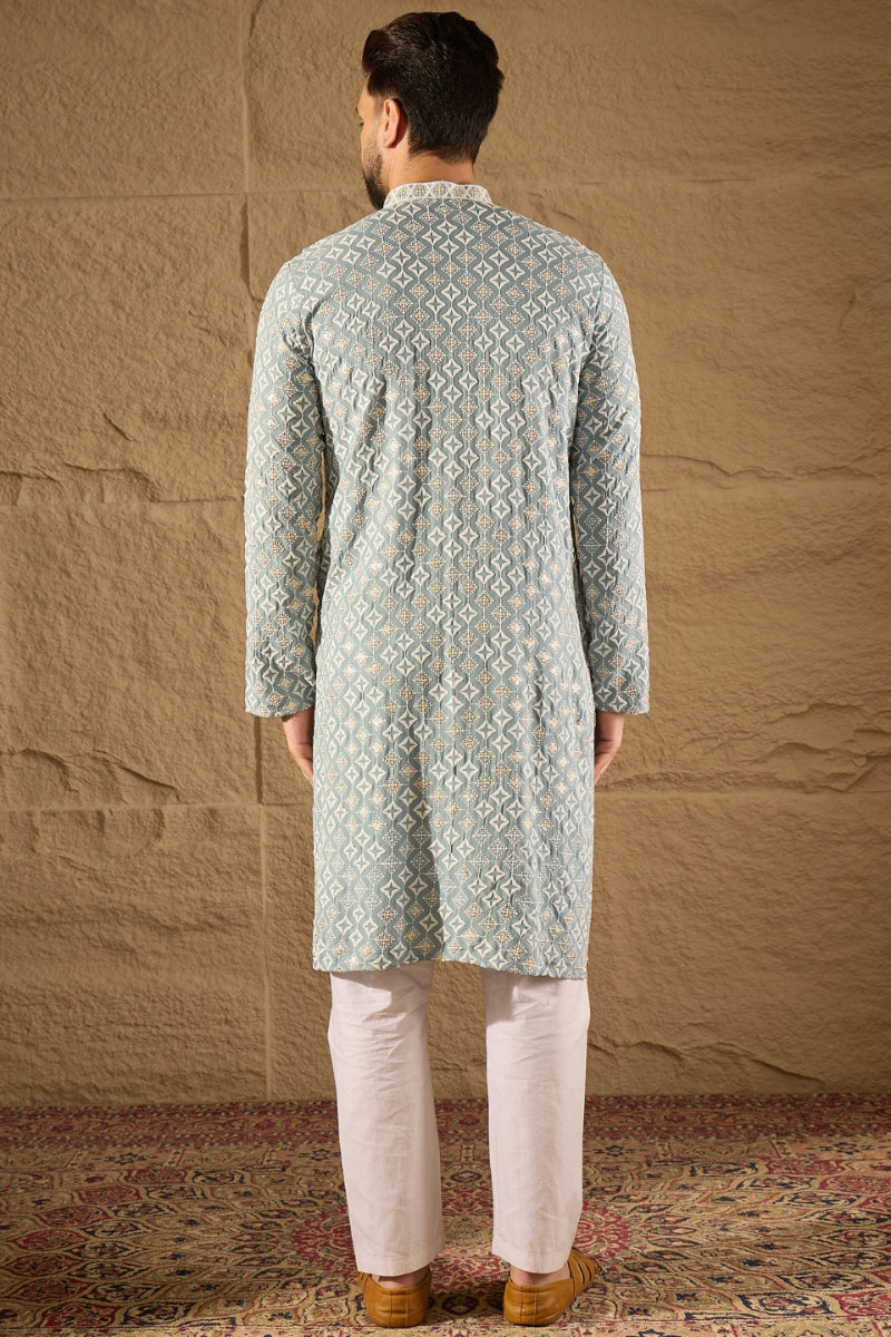 Blue Viscose Rayon Solid Embroidered Straight Kurta HOPMKU1237