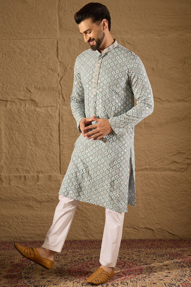 Blue Viscose Rayon Solid Embroidered Straight Kurta HOPMKU1237