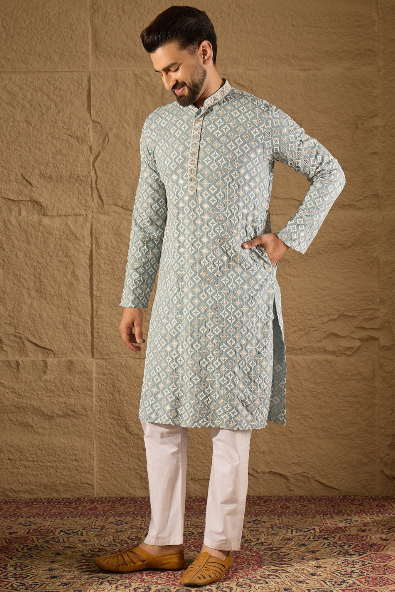 Blue Viscose Rayon Solid Embroidered Straight Kurta HOPMKU1237