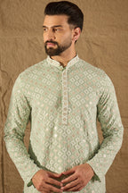 Green Viscose Rayon Solid Embroidered Straight Kurta HOPMKU1238